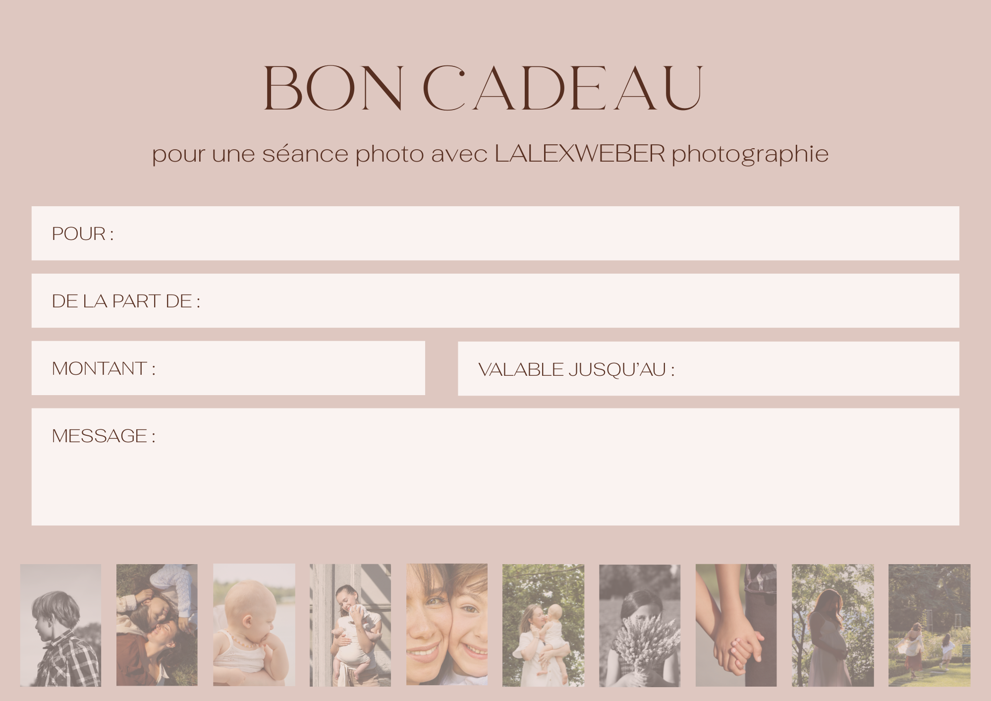 Bon cadeau séance photo LALEXWEBER à Genève, à offrir pour toute occasion